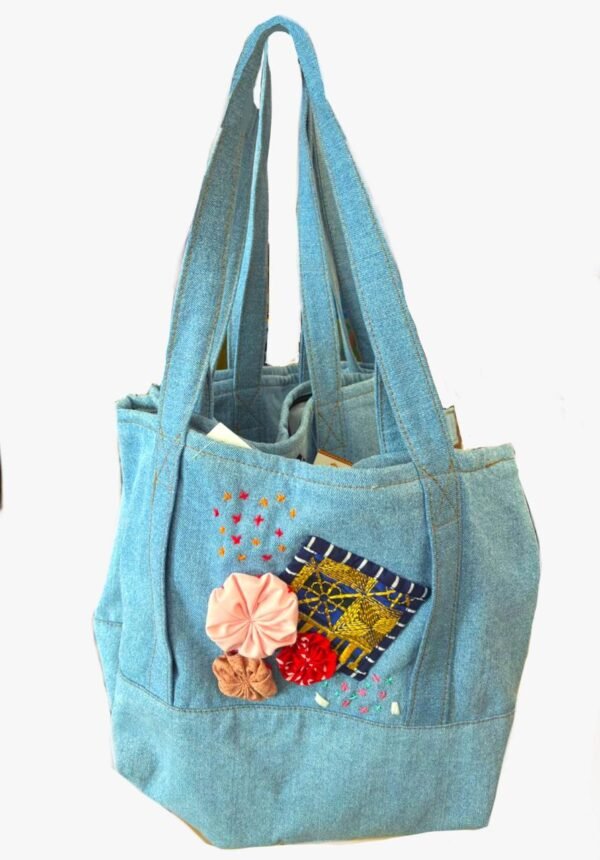 Floral Patch Denim Tote Bag